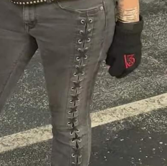 Rocker punk lace up jeans jeggings - Picture 1 of 5